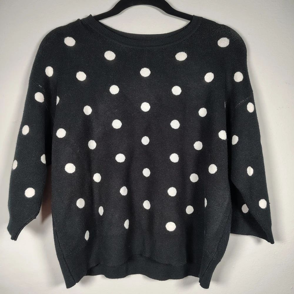 Victor Glemaud Polka Dot Sweater Blouse in Black With White Polkadots Size M - Picture 2 of 7